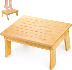 6.5" High Wooden Bed Step Stool, 300 Lbs Capacity Small Bamboo Foot Stool, Non S - Picture 1 of 12