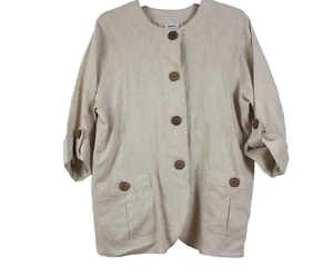 NEW Vintage Nieman Marcus 100% Linen Shirt Jacket XL Wood Buttons Lagenlook - Picture 1 of 4