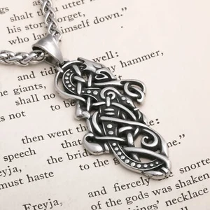 Viking Norse Dragon Knot Work Stainless Steel Pendant Necklace - Picture 1 of 6