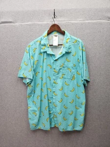 Herren Bananenmuster Türkis Kurzarm Knopfleiste Hemd XL Isaac Morris Ltd Cot - Bild 1 von 5