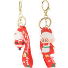  2 Pcs Red Pvc Christmas Bag Ornament Lovers Statue Decor Santa Claus Key Chain