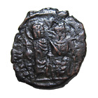 BYZANTINE. AE 1/2 FOLLIS. JUSTIN II AND SOPHIA. 565-578 AD. THESSALONICA MINT.
