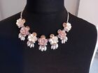 Pink And Cream Paste And Rhinestone Flower Necklace Stunning Silver Vgc Wedding