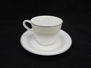 Banfield by Rose China JAPAN Tea Cup & Saucer Gray Greek Key Platinum - Picture 1 of 7