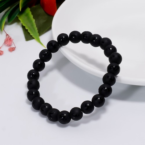 VALENTINO Bracciale Elastico Fatto a Mano Naturale Onice Nera Pietra Preziosa Perline Gioielli Trendy Regalo