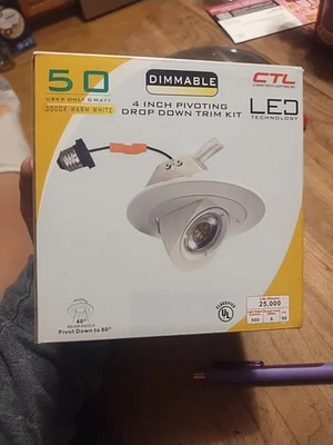 LED 4 Inch Can Light Retrofit Drop Down Pivot  Equal To 50 Watt Uses 6 Watt - Image 1 of 4
