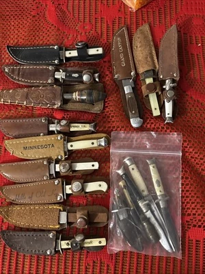 Lote de 18 cuchillos de boya de hoja recta miniaturas vintage 12 fundas de pesca Foto 1 de 4