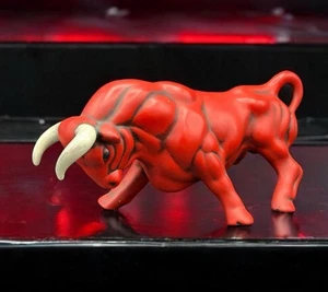 Fighting Charging Horns Bull Figurine Red Hobbyist Hand Painted Ceramic Vintage - Picture 1 of 19