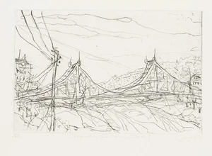 R. SPRINGER (*1953), Loschwitzer Brücke. Dresdener Hängebrücke,  1991, Rad. - Bild 1 von 5