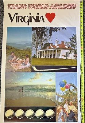 Póster TWA Trans World Airlines Virginia EE. UU. Fotografías de colección VA Viaje retro Foto 1 de 4