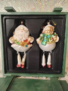 Set (Pair) of 2 Mikasa Holiday Whim Santa & Snowman Glass Christmas Ornaments - Picture 1 of 8