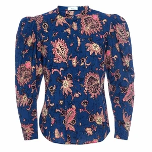 ALC Women Marci Abstract Floral Blouse 4 Blue Paisley Puff Shoulder Contemporary - Picture 1 of 10