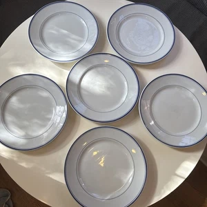 Set of 6 Vintage Pillivuyt France Dinner Plates 9 1/2” Blue Banded, w/ Wear READ - Picture 1 of 17