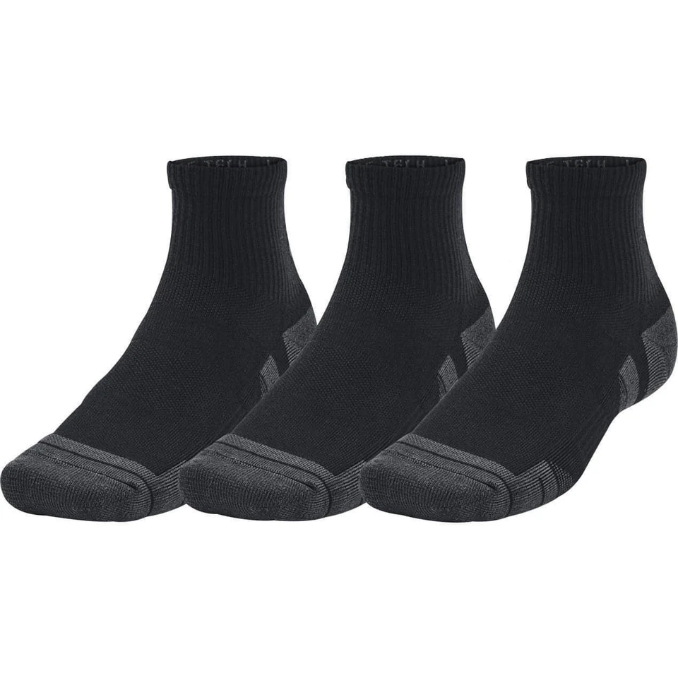 Paquete de 3 calcetines cortos Under Armour Performance Tech negros acolchados para gimnasio para hombre Foto 1 de 4