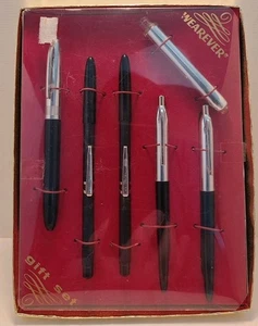 Vintage WEAREVER 6 teiliges Geschenkset schwarz Füllfederhalter, Kugelschreiber, Taschenlampe - Bild 1 von 5
