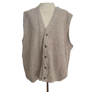 Vintage Eddie Bauer Knopf Cardigan Pullover Weste Hergestellt in den USA Haferflocken Hellbraun Herren Large - Bild 1 von 12