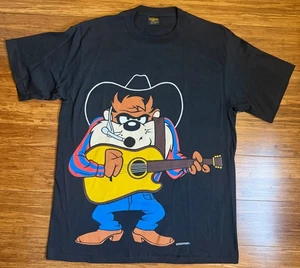 T-shirt vintage Warner Bros. Taz Garth Brooks cowboy western nera taglia XL NUOVA - Foto 1 di 7