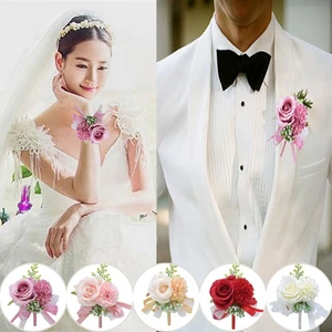 Wedding Wrist Flower Corsage Bracelet Wristband Groom Boutonniere Party Jewelry - Picture 1 of 28