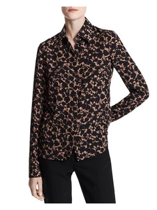 MICHAEL KORS Womens Black Shirttail Hem Cuffed Sleeve Collared Button Up Top 12 - Picture 1 of 6
