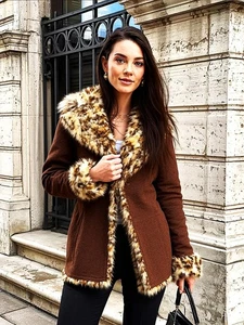 GUESS Damen Wildleder Lederjacke mit Animal Kunstfellfutter - Neu mit Etikett - M - Bild 1 von 11