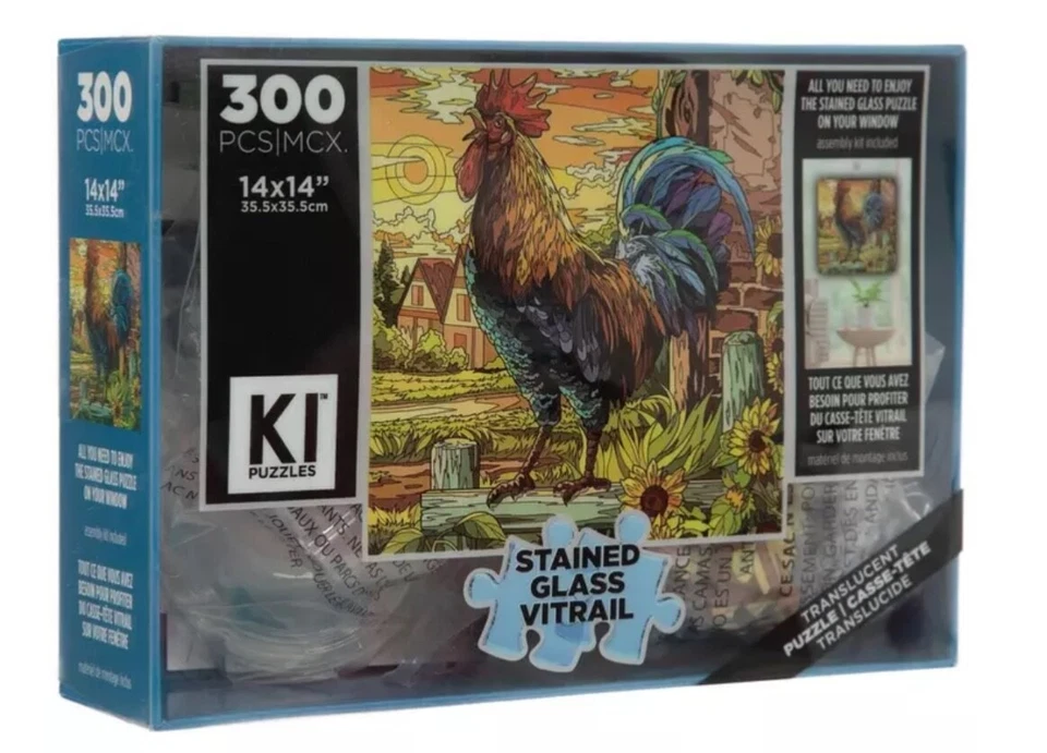 KI Puzzles Stained Glass Vitrail Jigsaw Puzzle, Rooster, 14”X14”, 300 Pieces - Image 1 of 1