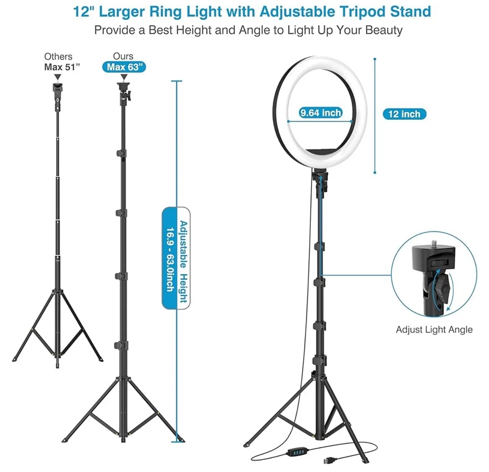12 -inch Selfie Ring Light with Tripod Stand (16.9in -63in Adjustable Height) - Image 1 of 4