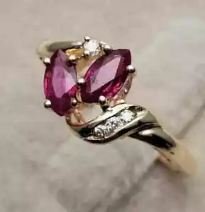 1CT Marquise Simulated Red Ruby Cluster Engagement RING 14k Yellow Gold Plated - Picture 1 of 4