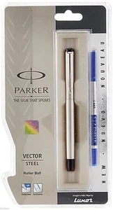 2xPARKER VECTOR STAINLESS STEEL CT ROLLERBALL PEN WITH FREE WORLDWIDE SHIPPING - Foto 1 di 2