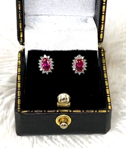 Pendientes de rubí y diamantes reales de oro de 9 quilates - 2 gramos - 8 x 6 mm - Imagen 1 de 2