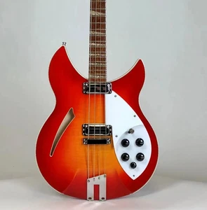Professional 4-String Cherry Sunburst Electric Bass Guitar Semi-Hollow Body Top - Picture 1 of 4