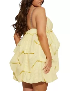 Fashion Nova Yellow Plus Size Ruffle Tiered Mini Babydoll Chain Strap Dress 3X - Picture 1 of 13