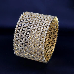 Stunning CZ Gold-Plated Wide Cuff Bracelet for Women - Picture 1 of 5