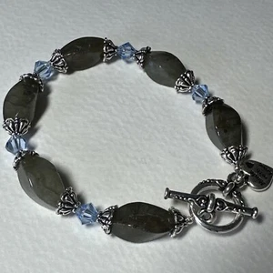 Silver Plated Bracelet Made With Labradorite & Swarovski . Designer Closeout - Picture 1 of 3