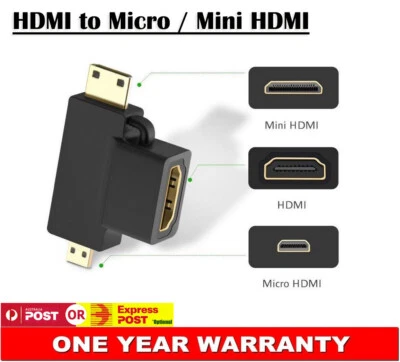 New 3-in-1 1080p HDMI Female to Micro / Mini HDMI Male Adapter Connector T Shape - Image 1 of 4