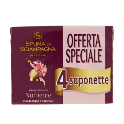 Spuma Di Sciampagna Saponette Nutriente Olio Di Argan e Patchouli 4pz da 90g