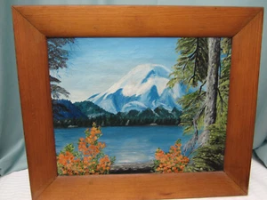 Framed Painting Moutains Overlooking Lake and Forests by Marion Wallin 18 by 15 - Bild 1 von 3