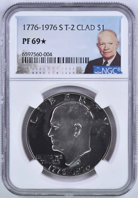 1976 S Eisenhower Ike Dollar Type 2 -- $1 NGC PF69 STAR ✯  ✯ STAR Rare Proof ✯ ✯ - Image 1 of 2