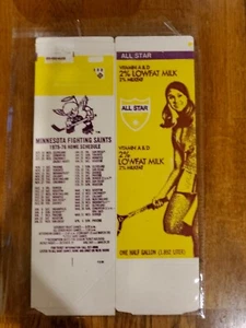 1975-76 A.S Dairies Milk Carton Minnesota Fighting Saints WHA Hockey Schedule  - Picture 1 of 2