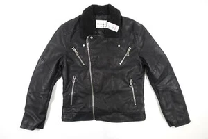 ELEVEN PARIS 16F1OU05 MEDIUM FAUX LEATHER MOTO SHERPA MOTORCYCLE BIKER JACKET - Picture 1 of 11