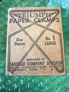 Antique Box Of “Triumph”Oakville Manufacturing Paper Clamps - Picture 1 of 10