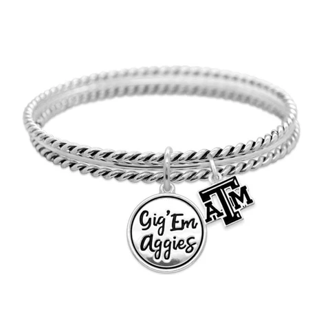 Texas A&M Gig Em Aggies Twist and Shout Silver Bracelet Jewelry Gift TAMU Cover