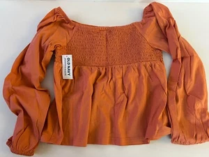 NEW Old Navy Shirt Girls Medium Long Sleeves Peasant Orange Sz 8 - Picture 1 of 4
