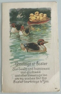 Alte Oster Postkarte, Enten am Teich ziehen Küken im Boot - 1923 - bezaubernd - Bild 1 von 4