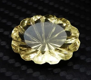 44.60 Ct Natural Certified Oval Concave Carving Lemon Topaz Loose Gemstone c381 - Picture 1 of 5
