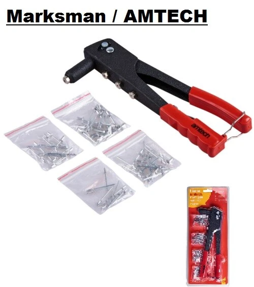 Heavy Duty Hand Rivet Riveter Riveting Pop Gun Tool+ 4 Nozzle 60 Assorted Rivets - Image 1 of 1