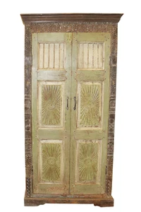 Old World Carved Armoire, Rustic Carved Floral Cabinet, Boho Farmhouse Cabinet