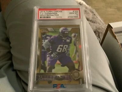 2015 Topps Chrome TJ Clemmings Rookie GOLDRefractor /50 #163 Vikings GEM POP 1 - Image 1 of 2