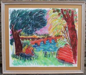 Figures in Tuscan Arcadia. Oil Pastel by listed USA artist Janet Stayton, 1988