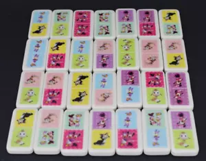 Disney 28 Dominoes Tiles White Minnie Mouse Daisy Lamby Kitty 2"x 1" Toy - Picture 1 of 5