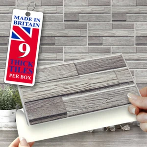 Stick On Wall Tiles : 9 Grey Shanty Self Adhesive Wall Tiles 8" x 4" Brick Shape - Picture 1 of 11